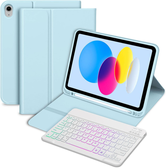 Husă cu tastatură bluetooth iluminată pentru iPad 10.9 2022 (10 gen.), albastru