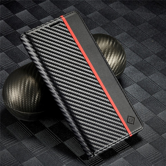 Husă cu clapetă LC.IMEEKE pentru Samsung Galaxy A17 5G, textură carbon, negru