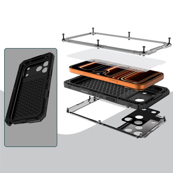 Carcasă impermeabilă IP68 pentru iPhone 17 Pro, argintiu