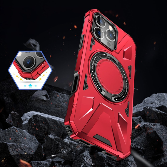 Carcasă pentru iPhone 16 Pro, blindată cu suport și placă pentru mâner, roșu
