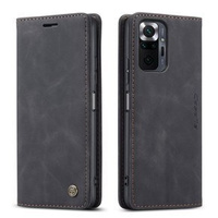 Husa CASEME pentru Xiaomi Redmi Note 10 Pro, Leather Wallet Case, negru