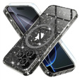 Husă pentru iPhone 16 Pro, ERBORD Glitter MagSafe, negru + Sticlă pentru ecran