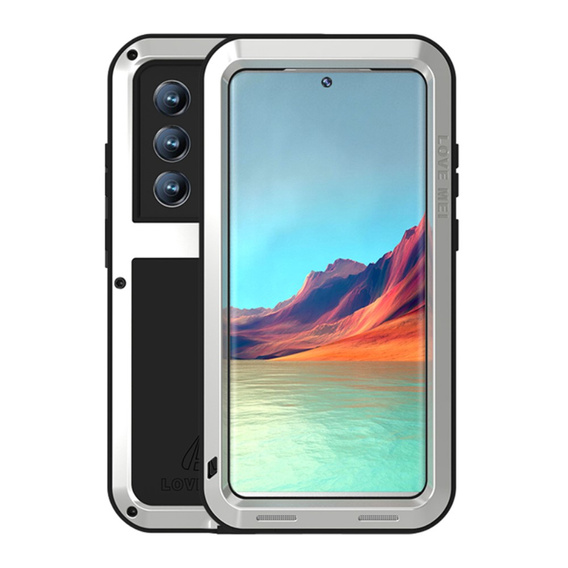 Love Mei Huse pentru Samsung Galaxy S22 Ultra, armored without glass, de argint