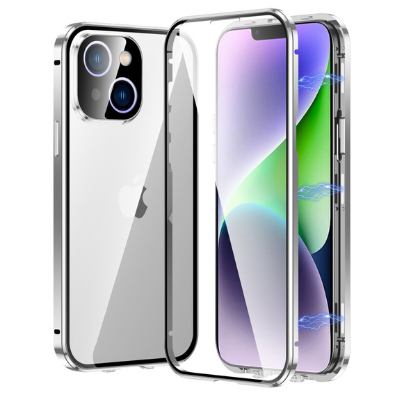 Husa pentru iPhone 14, Magnetic Dual Glass, de argint