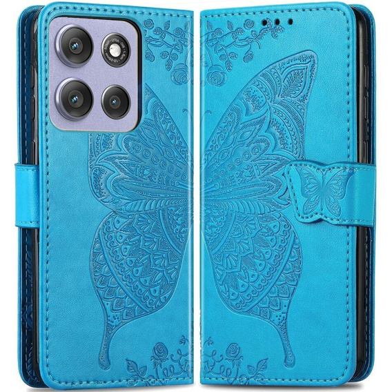 Cu clapetă pentru Motorola Moto G86 Power 5G, Butterfly, albastru