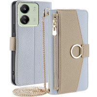 Carcasă flip pentru Xiaomi Redmi 13C / Poco C65, Wallet Zipper Pocket, cu oglindă, albastru