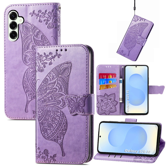 Cu clapetă pentru Samsung Galaxy S25 FE, Butterfly, violet