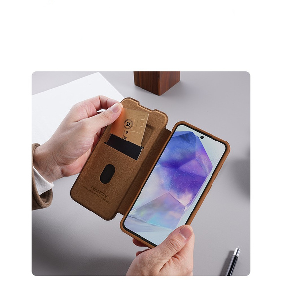 NILLKIN flip case NILLKIN pentru Samsung Galaxy A56, CamShield Qin Pro, piele, negru