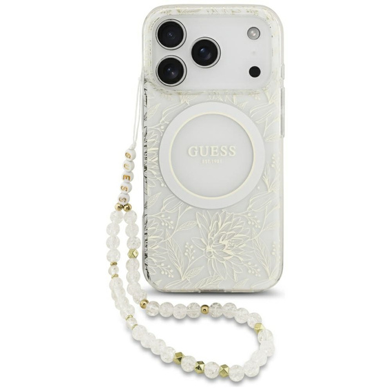 Husă cu curea IML Flowers Electroplated Allover With Beads, pentru MagSafe, cu curea pentru iPhone 17 Pro