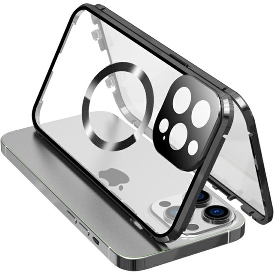 Carcasa Magnetic Dual Glass MagSafe pentru iPhone 15 Pro, negru