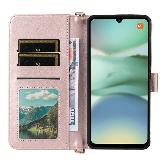 Carcasă cu clapetă pentru Xiaomi Redmi A5, Crossbody Leather Wallet, roz