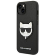 Karl Lagerfeld Huse pentru iPhone 14 Plus, Saffiano Choupette Head Patch, negru