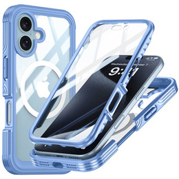 Husă pentru iPhone 16, Shockproof, cu sticlă, pentru MagSafe, albastru