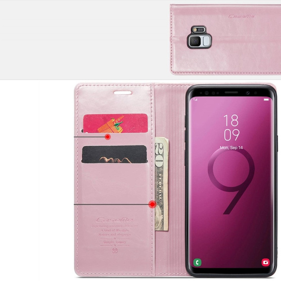 Carcasă flip CASEME pentru Samsung Galaxy S9, Waxy Textured, roz