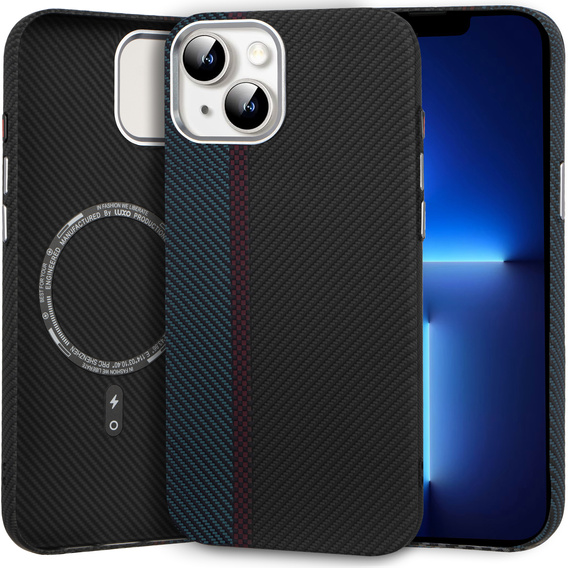 Carcasa pentru iPhone 13, Carbon Fiber MagSafe, negru / albastru