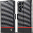 Cu clapetă pentru Samsung Galaxy S23 Ultra, Carbon LC.IMEEKE, negru