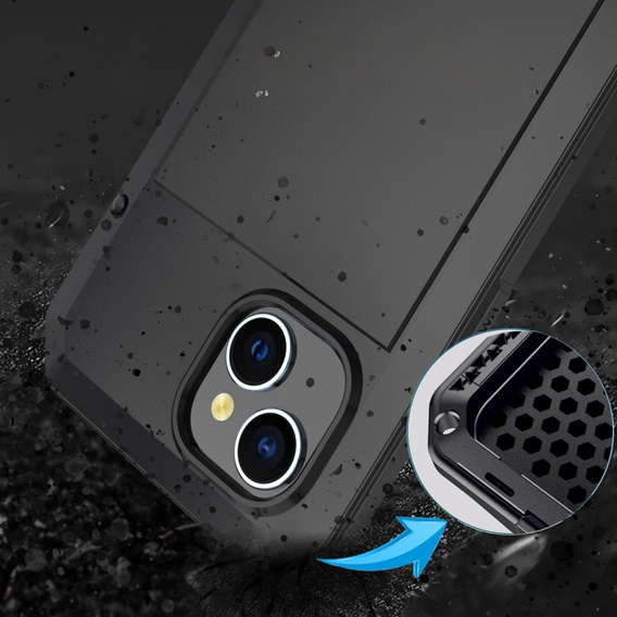 Carcasă pentru iPhone 15, blindată, cu sticlă integrată, negru