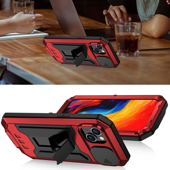 Husă pentru iPhone 14, R-JUST CamShield Slide, armată, roșu / negru