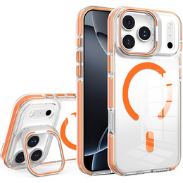 Husă pentru iPhone 17 Pro, pentru MagSafe, cu suport, transparentă cu inserții portocalii