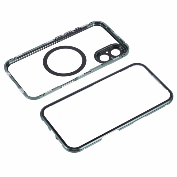 Carcasa Magnetic Dual Glass MagSafe pentru iPhone 16, verde