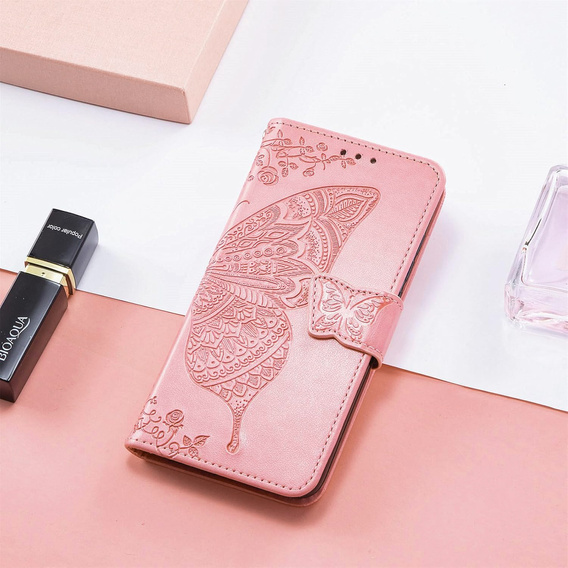 Cu clapetă pentru Realme C71, Butterfly, roz rose gold
