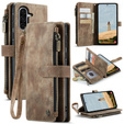 Husa CASEME pentru Samsung Galaxy A56 5G, Leather Wallet Cash and Card Slots, cu curea, maro