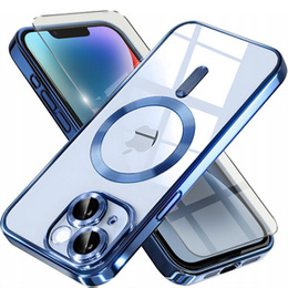 Husă pentru iPhone 14, Electro MagSafe, albastru + Sticlă pentru ecran