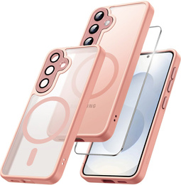 Husă pentru Samsung Galaxy S25+ Plus, pentru MagSafe, ERBORD Matt Case, roz + sticlă pentru ecran