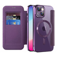 Cu clapetă pentru iPhone 14, RFID Wallet MagSafe CamShield, violet