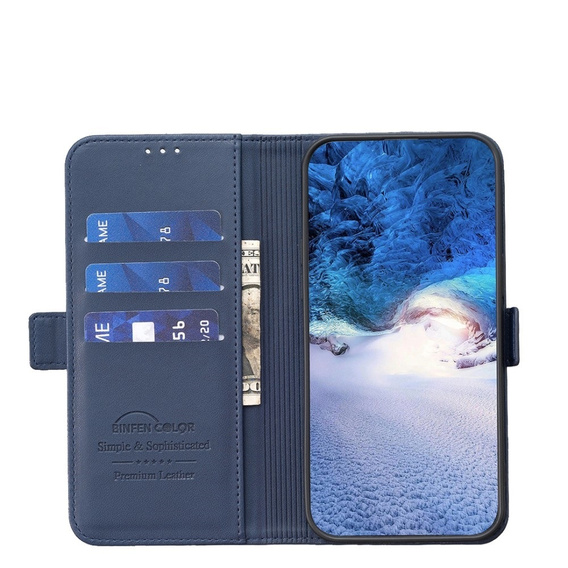 Cu clapetă pentru Samsung Galaxy A15, BINFEN Wallet, albastru + sticlă 9H