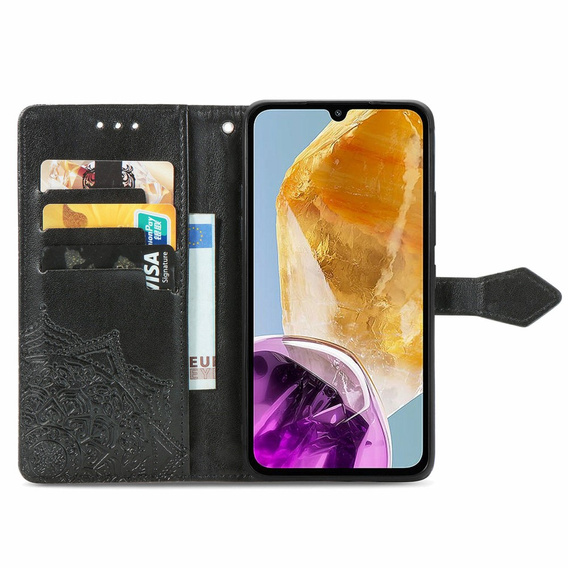 Cu clapetă pentru Samsung Galaxy M15 5G, Mandala, negru