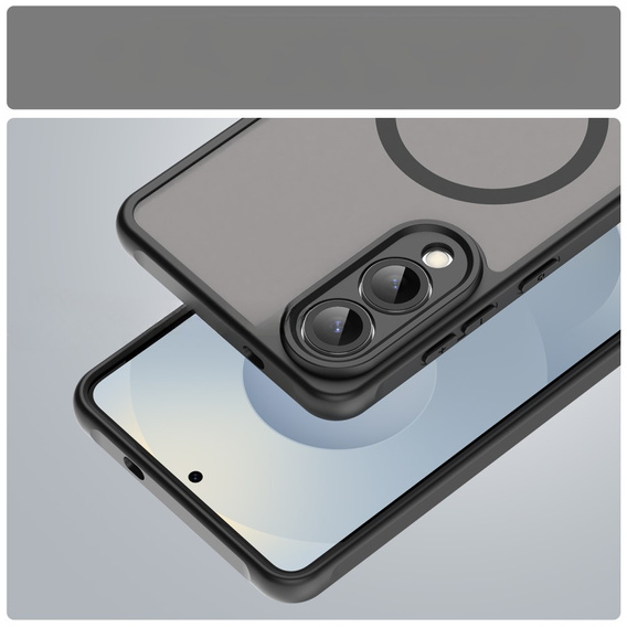 Husă pentru Samsung Galaxy S25 Edge, Kickstand Matt Case, pentru MagSafe, negru + Sticlă ecran