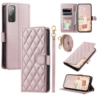 Husă cu clapetă pentru Samsung Galaxy S20 FE, Rhombus Crossbody Leather, roz rose gold