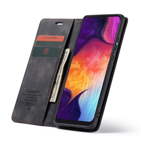 Husa CASEME pentru Samsung Galaxy A50, Leather Wallet Case, negru