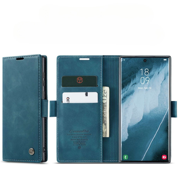 Husa CASEME pentru Samsung Galaxy S22 Ultra, Leather Wallet Case, verde