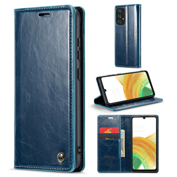 Carcasă flip CASEME pentru Samsung Galaxy A33 5G, Waxy Textured, albastru