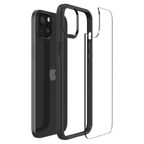 Carcasa Spigen pentru iPhone 15, Ultra Hybrid, negru + sticlă temperată 9H