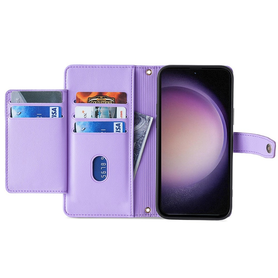 Cu clapetă pentru Samsung Galaxy S23, Wallet Zipper Pocket, violet