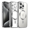 Husă pentru iPhone 15 Pro Max, Electro MagSafe, de argint + Sticlă pentru ecran