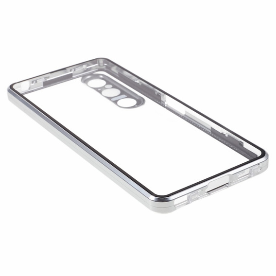 Husa pentru Sony Xperia 1 V, Magnetic Dual Glass, de argint