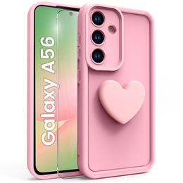 Carcasa pentru Samsung Galaxy A56 5G, Silicone Heart, roz + Sticlă temperată 9H