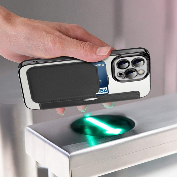 Cu clapetă pentru iPhone 12 Pro Max, RFID Wallet MagSafe CamShield, negru