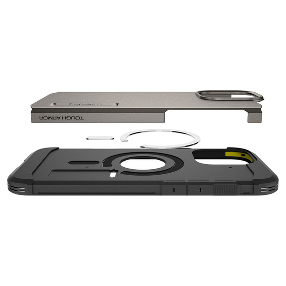 Carcasa Spigen pentru iPhone 16 Pro Max, Tough Armor Mag MagSafe, gri + 9H Tempered Glass
