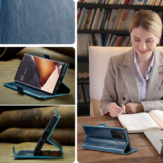 Carcasă flip CASEME pentru Samsung Galaxy Note 20 Ultra, Waxy Textured, albastru