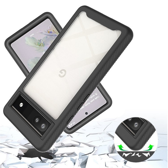 Carcasă pentru Google Pixel 6a, Shockproof, cu folie, negru