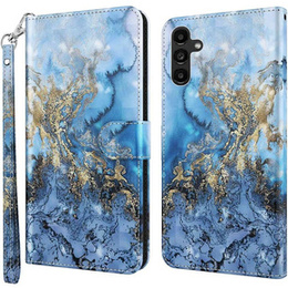 Cu clapetă pentru Samsung Galaxy A14 4G/5G, Wallet Marble, albastru