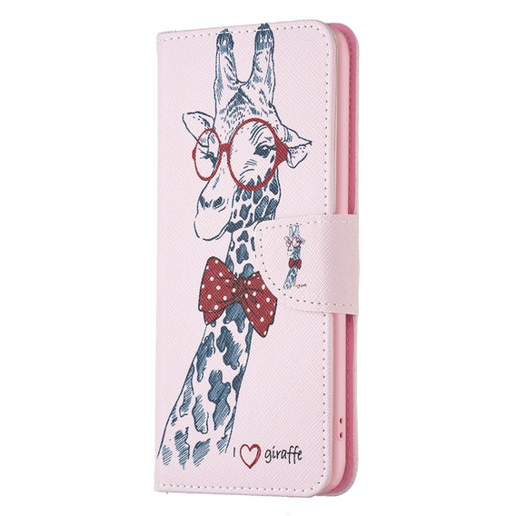 Cu clapetă pentru Motorola Edge 40 Neo, Wallet, giraffe, roz