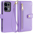 Cu clapetă pentru Oppo Reno 13, Wallet Zipper Pocket, violet
