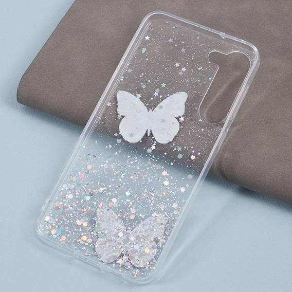 Husă pentru Samsung Galaxy S24, Glitter Butterfly, alb