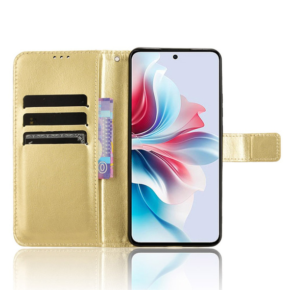 Cu clapetă pentru Oppo Reno 11F 5G, Crazy Horse Wallet, de aur